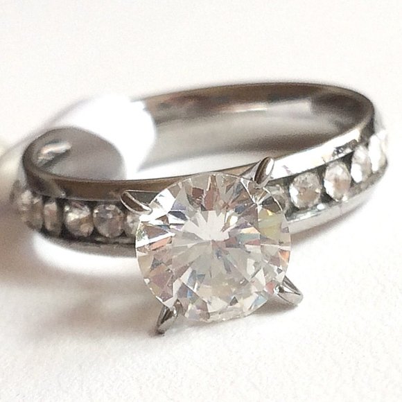 Stainless Steel Cubic Zirconia Engagement Ring Size 6 7 8 9 10 Eternity Silver - Picture 8 of 10